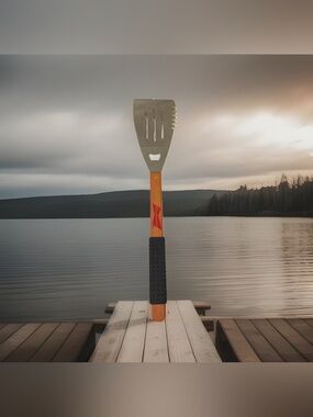 🆕 Budweiser Red and Black Wood-Handled BBQ Spatula with Bottle Opener, serrated